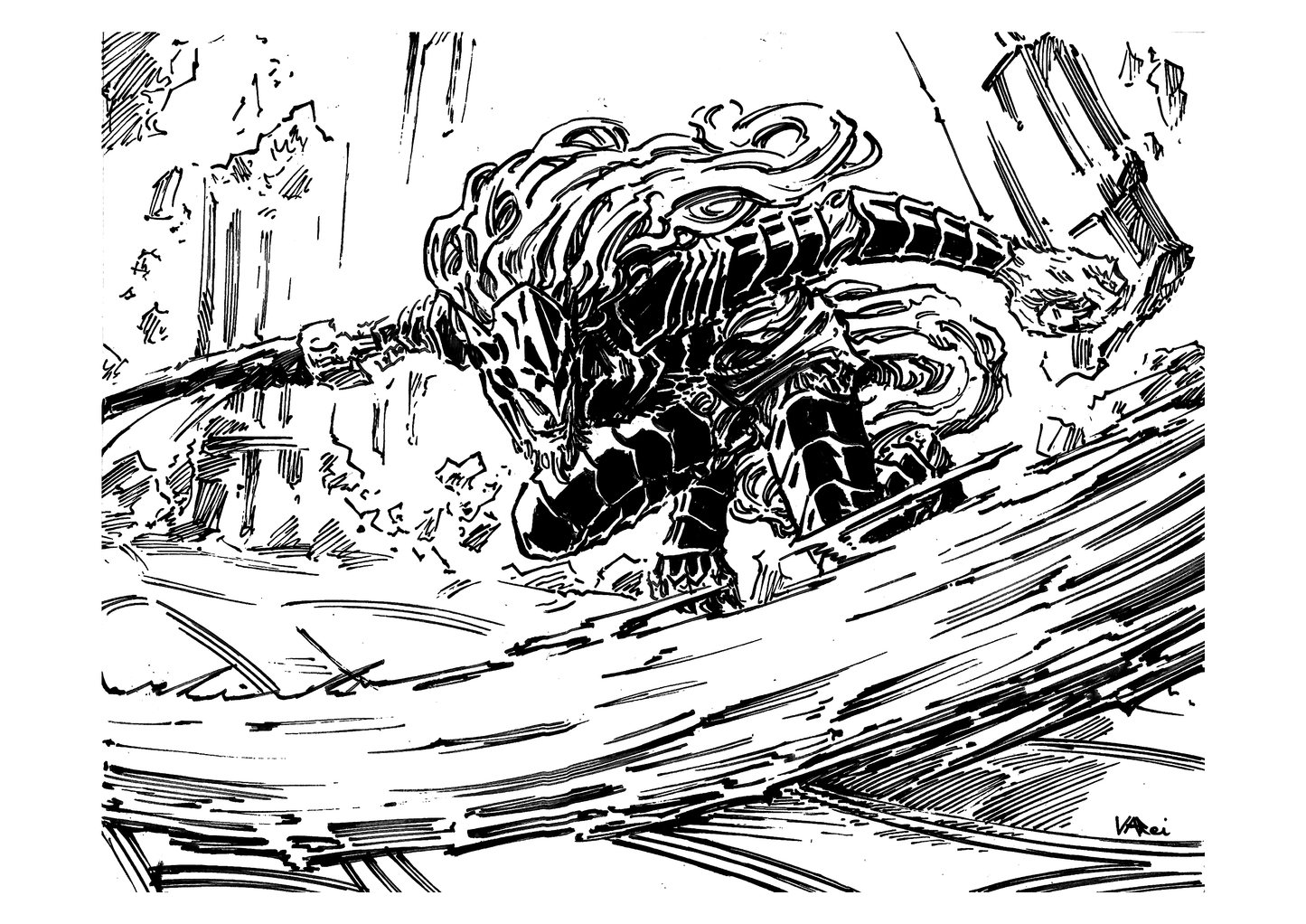 Maliketh the Black Blade Black and White Print