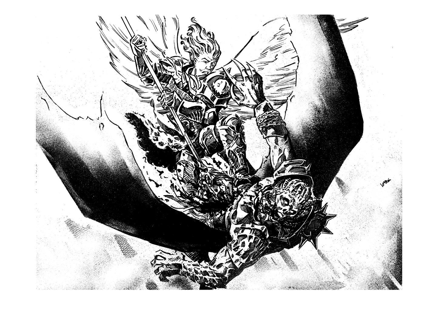 The Duel Above Terra Black and White Print