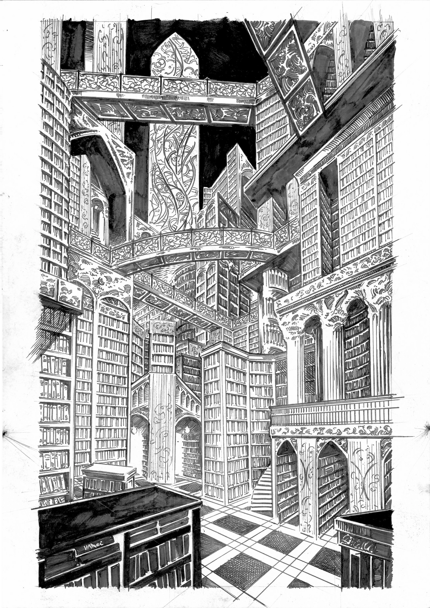 The Library Original Art