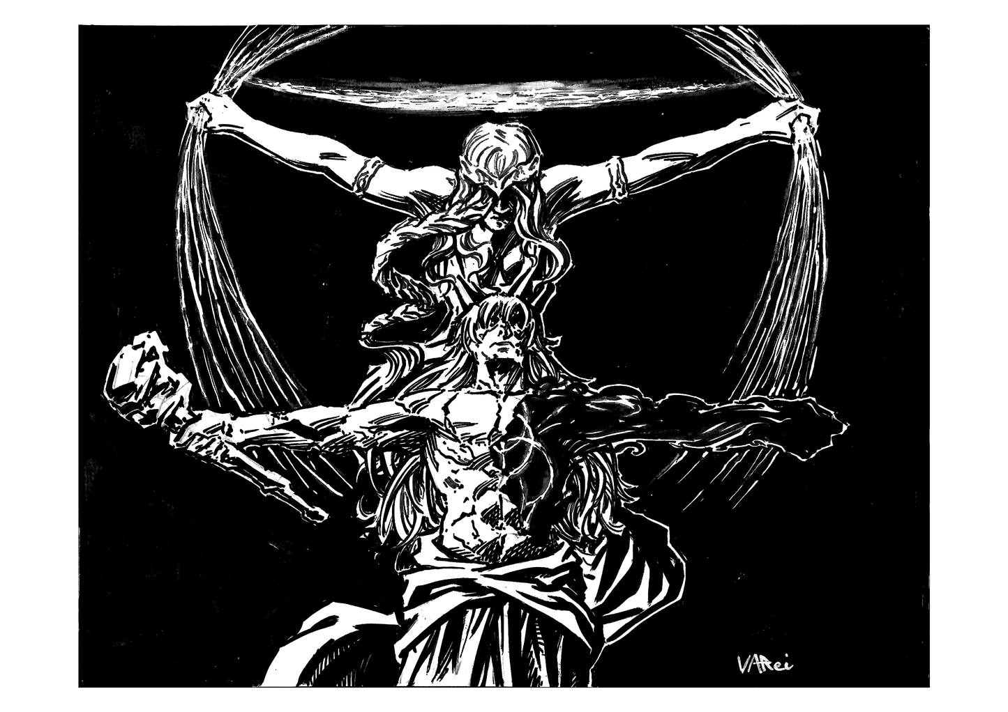 Marika and Radagon, God and Lord Black and White Print