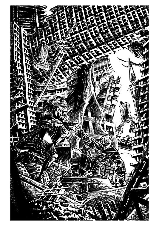 City Ruins Black and White Print