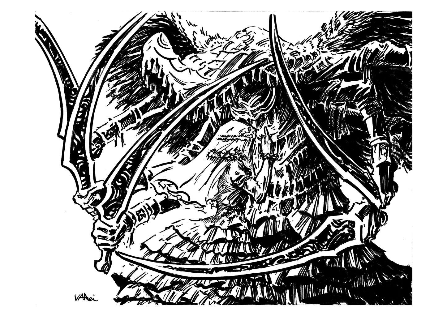 Queen Yharnam and Mergo's Wet Nurse Black and White Print