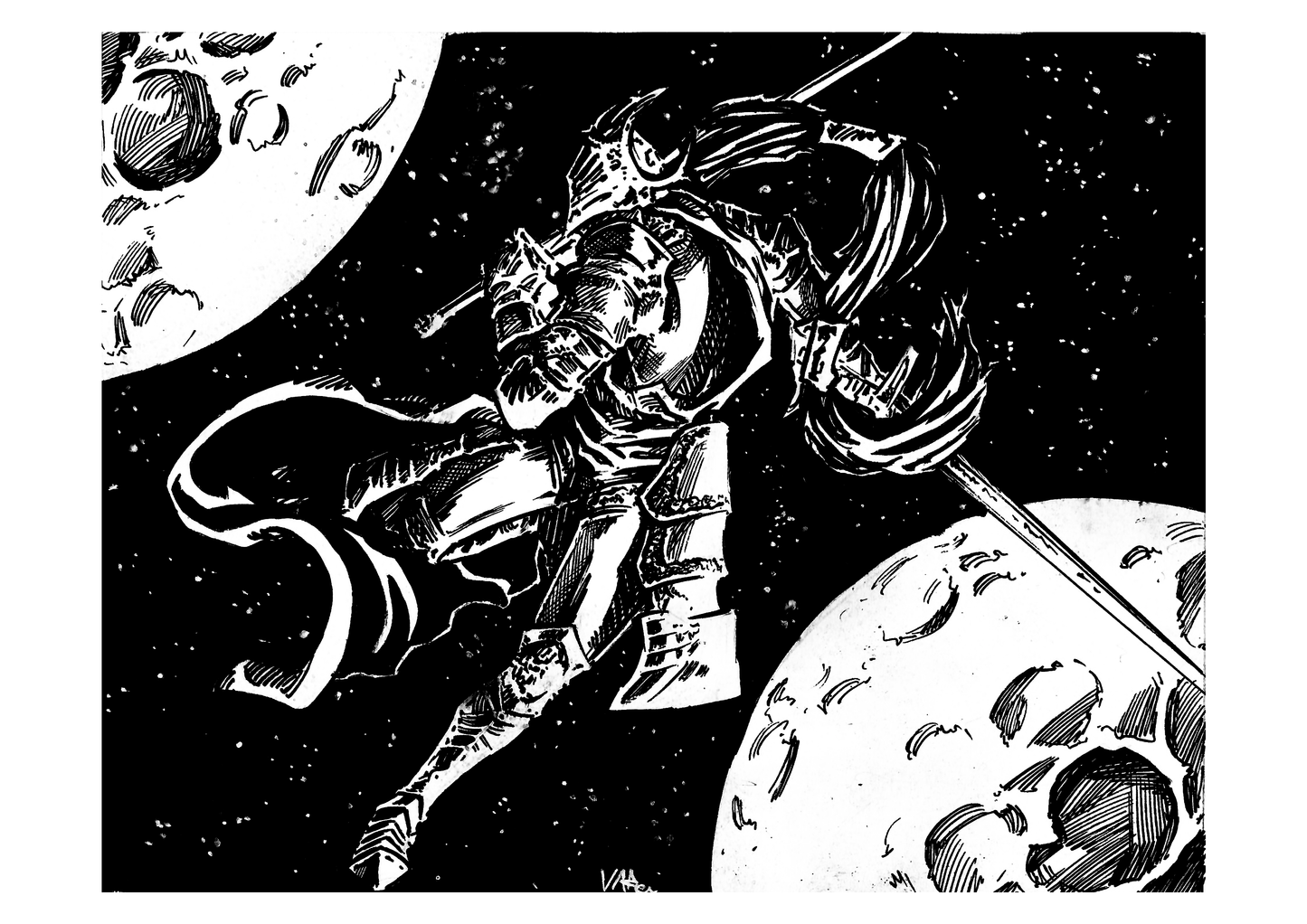 Rellana, Twin Moon Knight Black and White Print