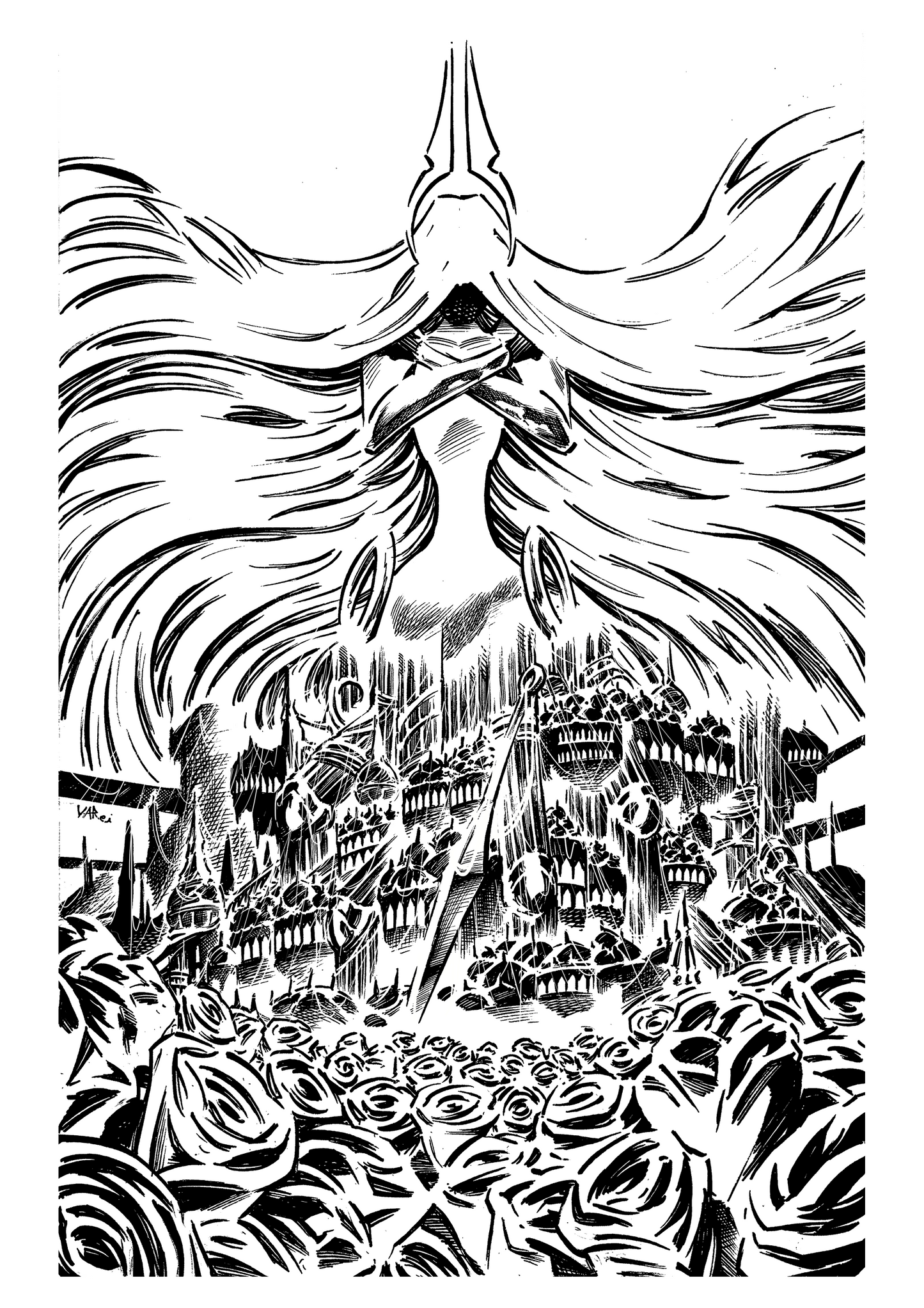 The Citadel of Silk Black and White Print