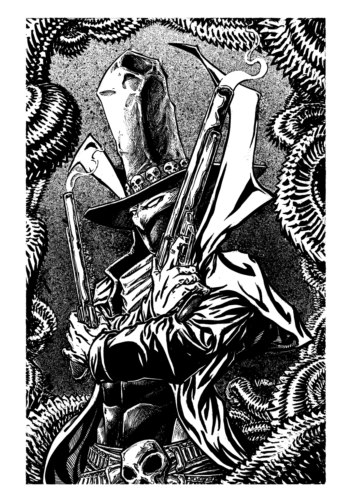 Spawnuary Gunslinger 2 Black and White Print